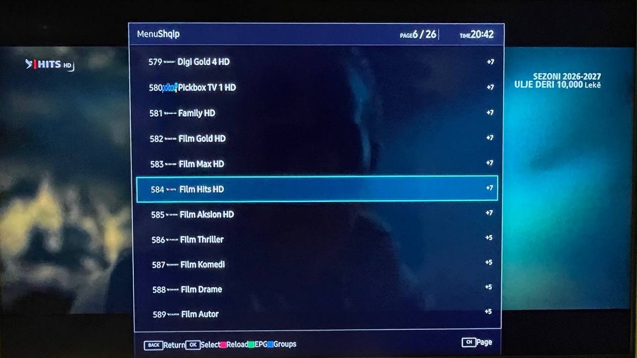 Channel list screen in Noxa Player