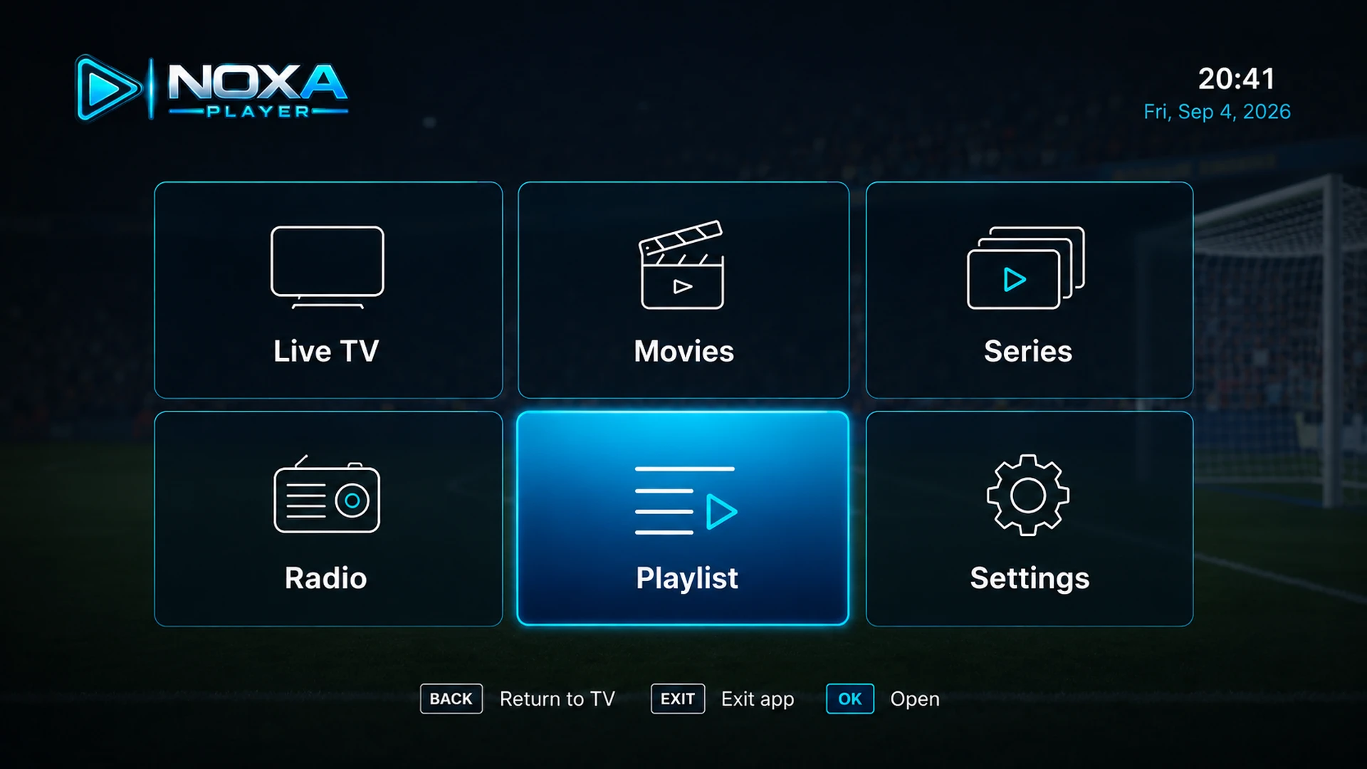 Current Noxa Player television home interface