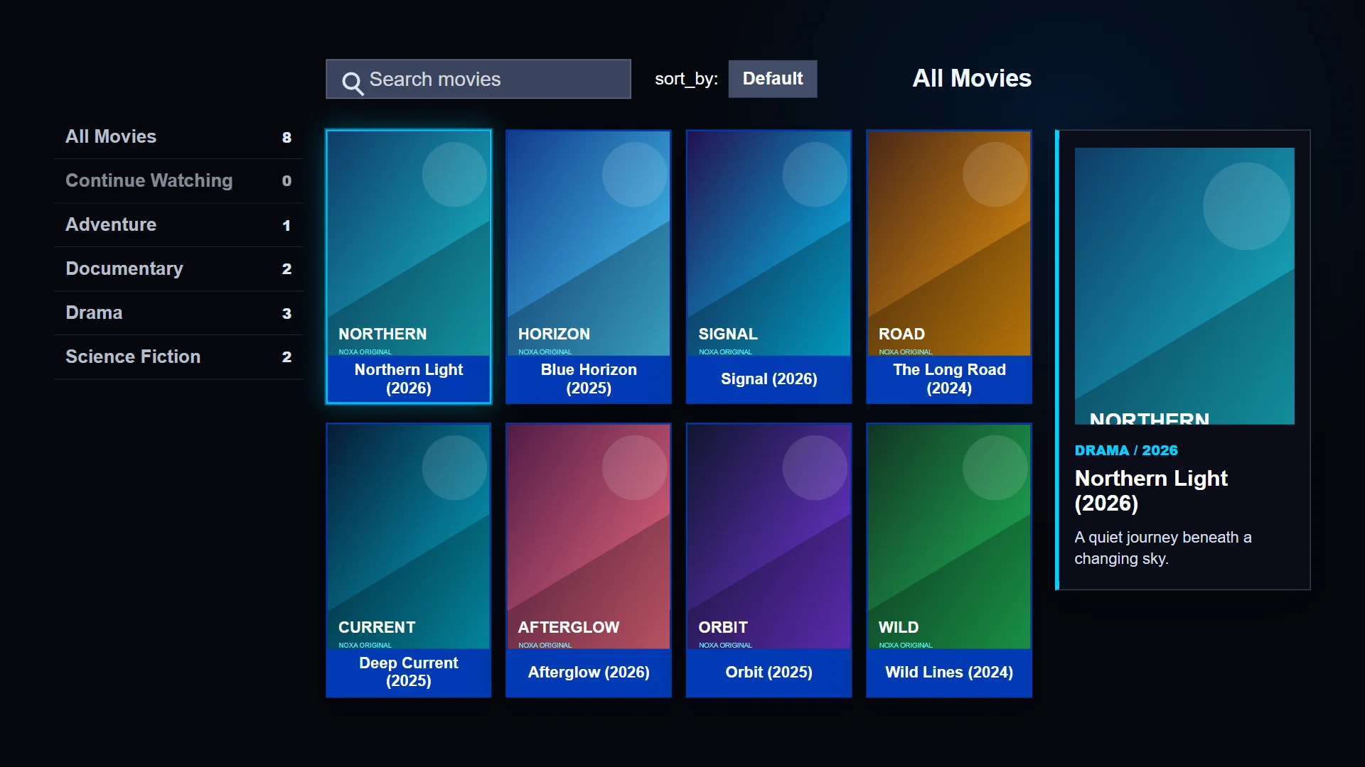 Noxa Player movies interface