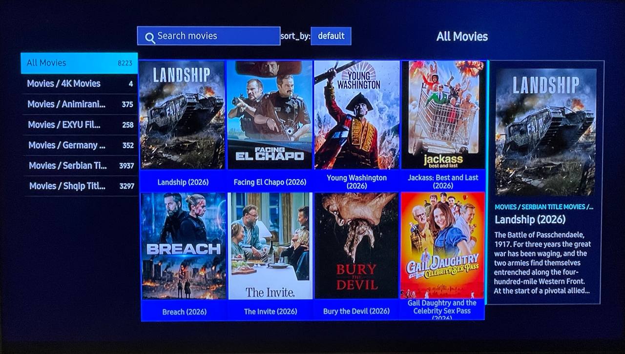 Movies catalog screen in Noxa Player