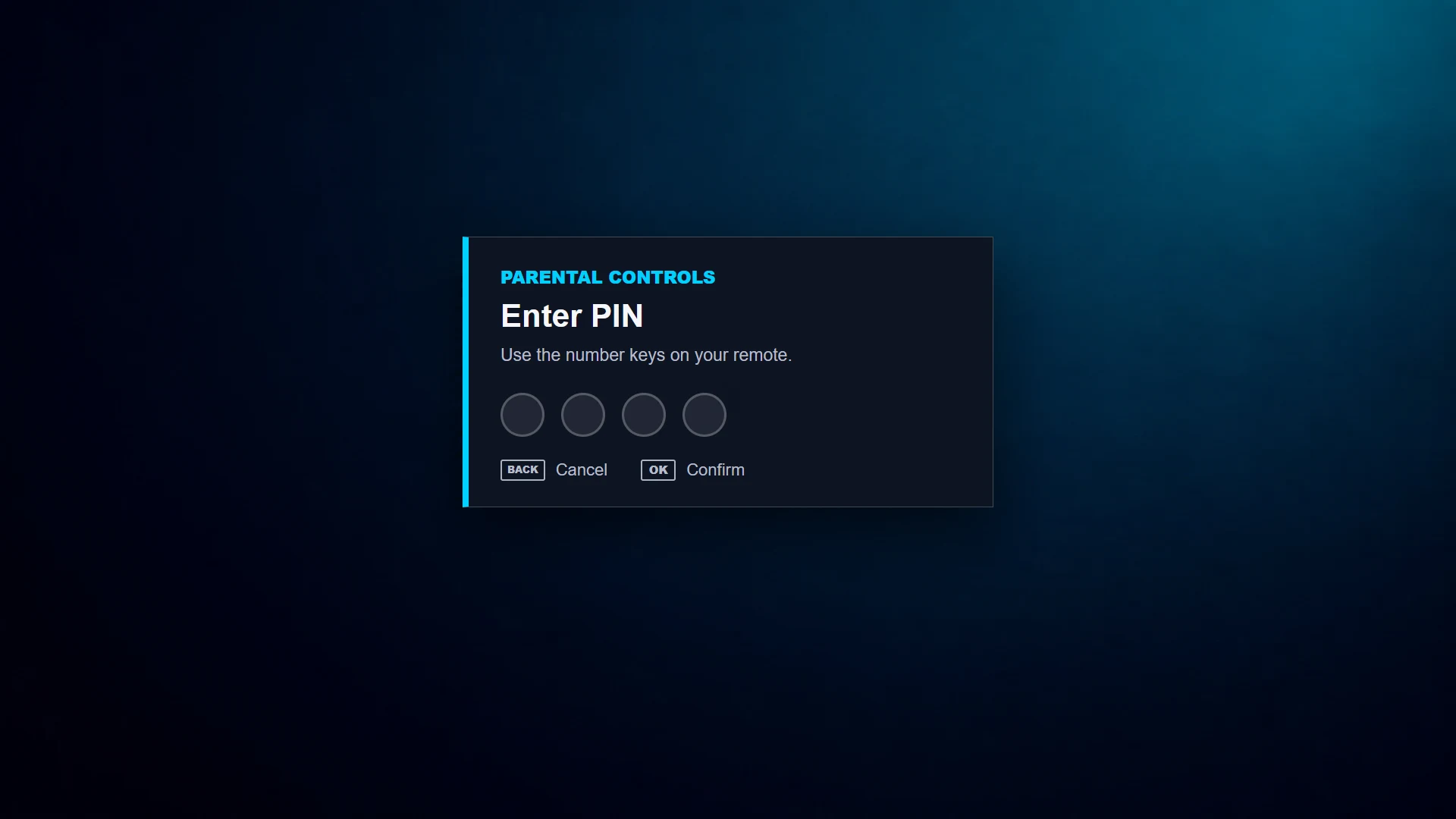 Parental PIN screen in Noxa Player