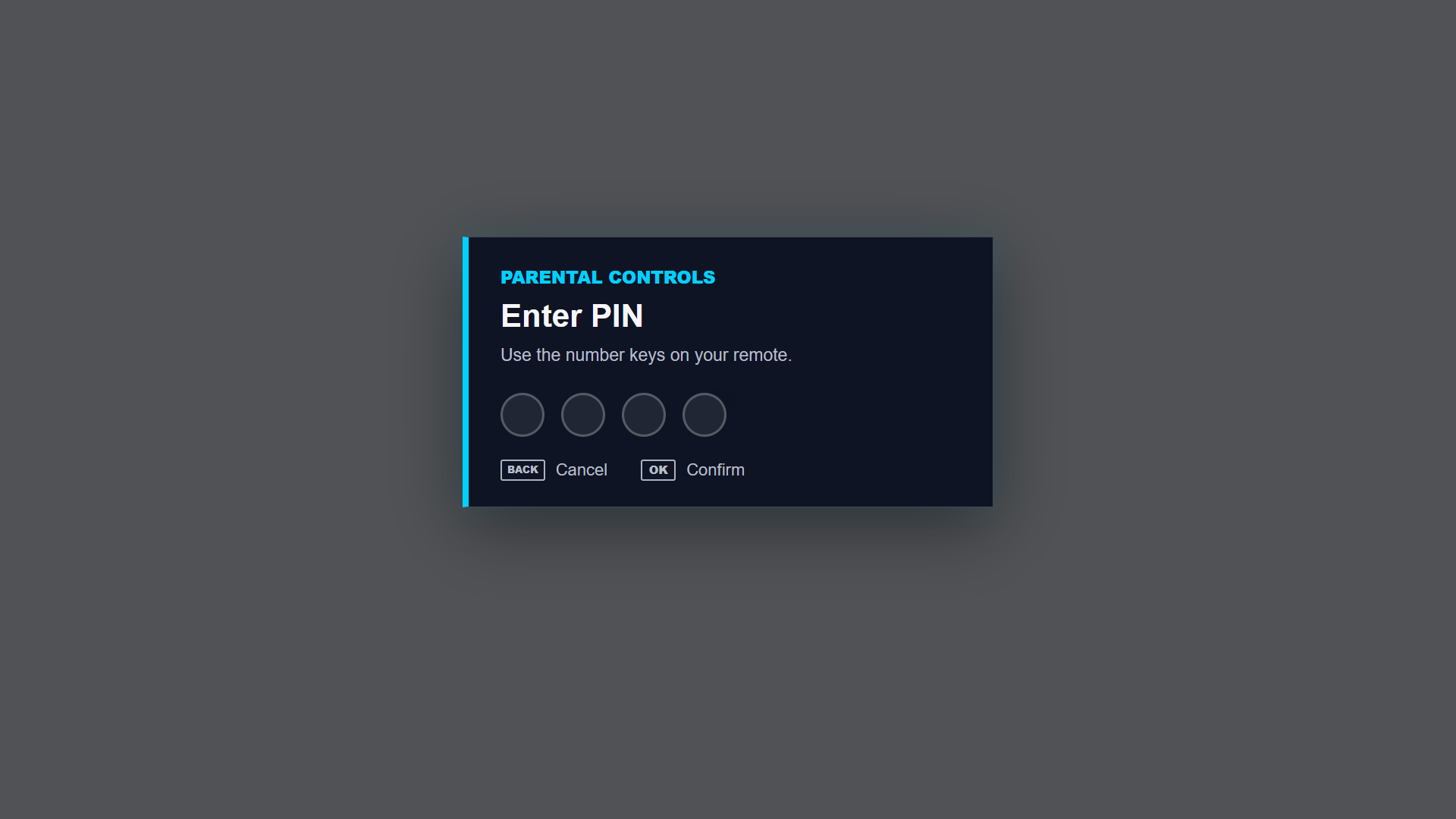 Parental PIN screen in Noxa Player